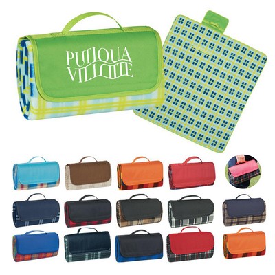 Plaid Roll-up Carry Picnic Blanket